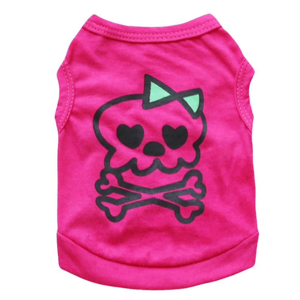 Cute Pink Skull Print Cotton Dog T-Shirt XS Pet Tee Modern Style Apparel Accessory for Summer and Spring Stocked Coats