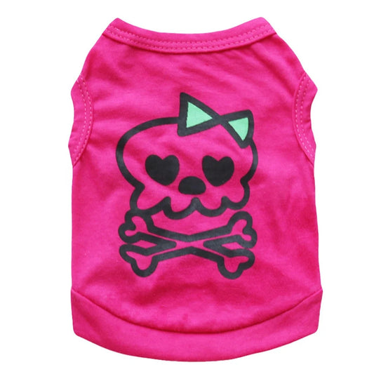 Cute Pink Skull Print Cotton Dog T-Shirt XS Pet Tee Modern Style Apparel Accessory for Summer and Spring Stocked Coats