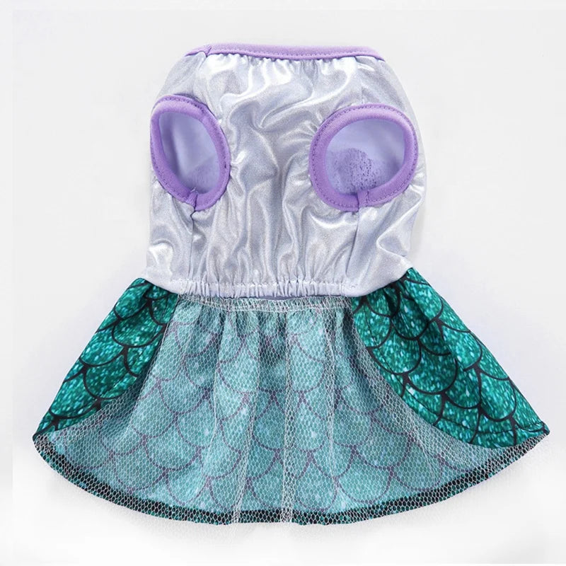 Shining Green Modern Mermaid Fish Tail Spring Summer Dress for Dogs Cute Princess Style Pet Clothes Stylish Mermaid Printing