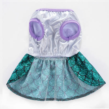 Shining Green Modern Mermaid Fish Tail Spring Summer Dress for Dogs Cute Princess Style Pet Clothes Stylish Mermaid Printing
