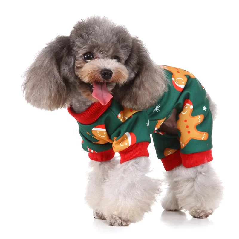Nordic Popular Cat Dog Pajama Gingerbread Man Print Polyester Winter Summer Coats Jackets High Quality 4 Legs Pants Cute Animal