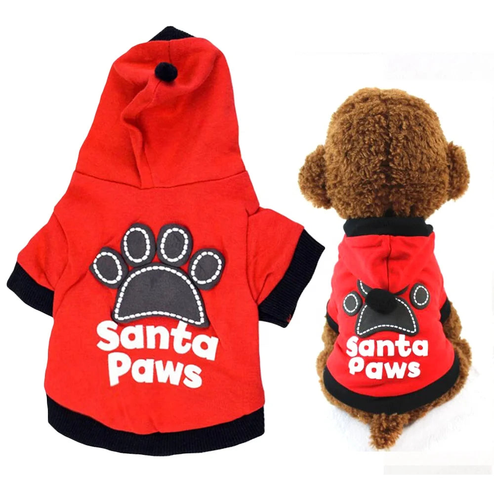 Christmas Santa Paws Printed Dog Clothing Custom Size Cotton Sweater Hoodie Modern Classic Western Cute Pet Shirt Summer Spring
