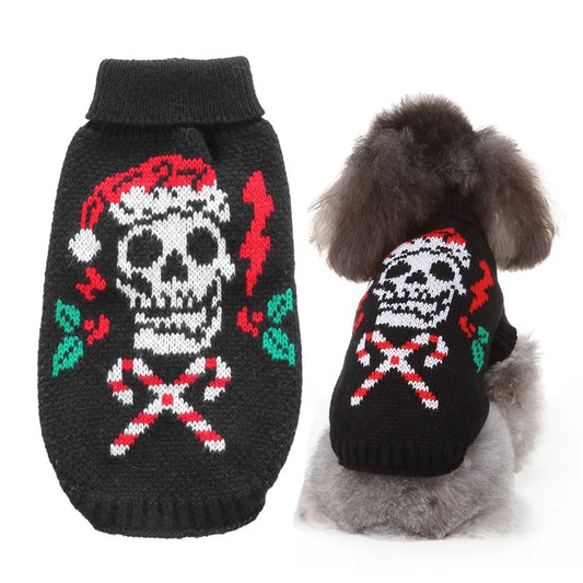 Christmas Eve Cool Skull Dog Warm Knitted Sweater Modern Cute Pet Clothes Puppy Dogs Polyester Winter XL XXL Sizes Halloween