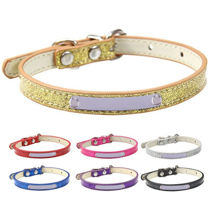 Low MOQ Shining PU Dog Collar with Custom Logo Solid Pattern Cat Neck Collars in XL XXL Sizes Engraved ID Name