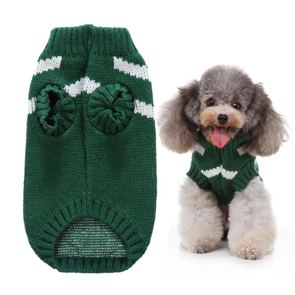 Custom Modern Leisure Stripe Acrylic Dog Sweater Green Pure Color Winter for Fall