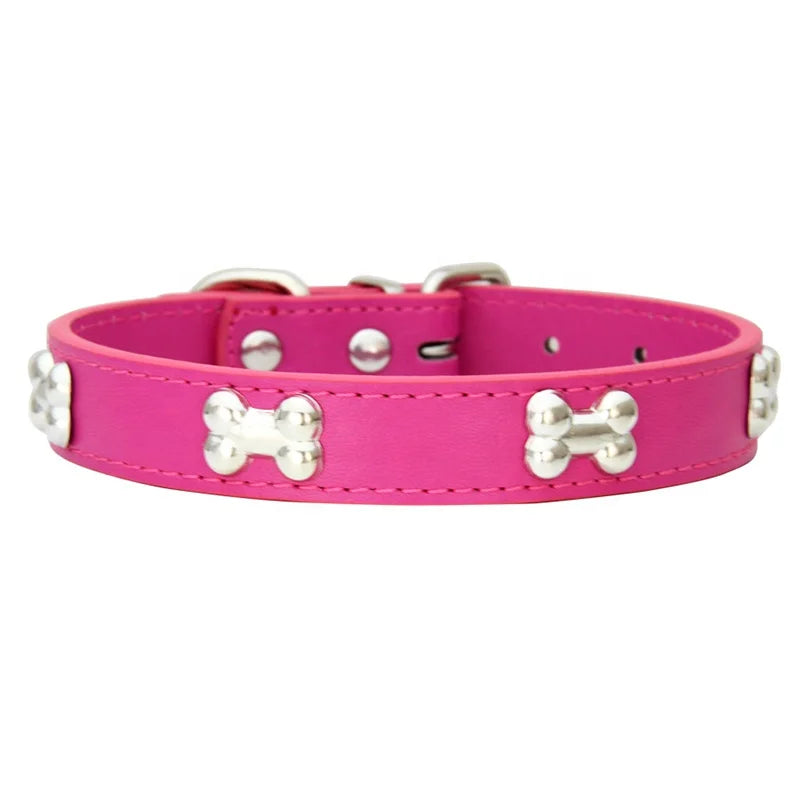 PU Leather Dog Collar Bone Studs Durable Adjustable Quick Release Buckle Collar for Dogs Fashionable Colorful Design 14