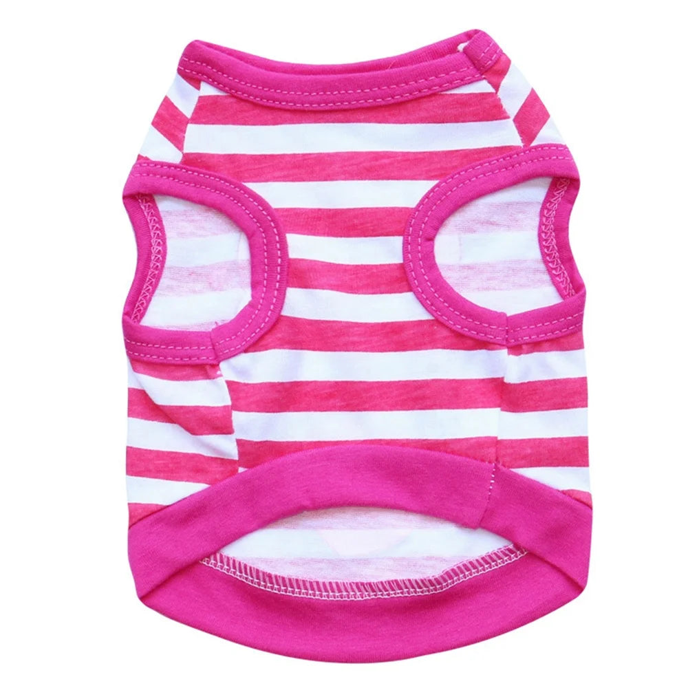 Cute Striped Love Heart Print Eco-Friendly Simple Soft Cotton Dog Vest for Small Dogs & Cats Summer Casual Pet Apparel