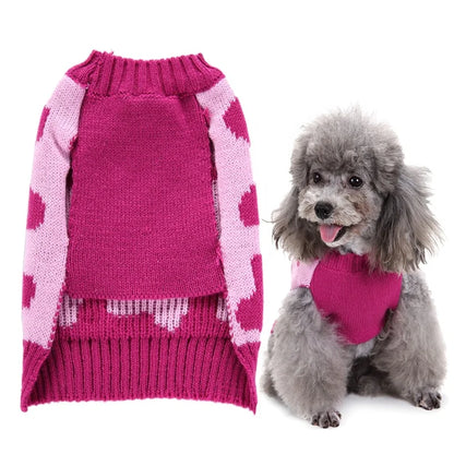 Super Cute Eco-Friendly Small/XS Size Pink Bowknot Sweet Heart Dog Winter Sweater Animal Pattern Pet Apparel Valentine's Day