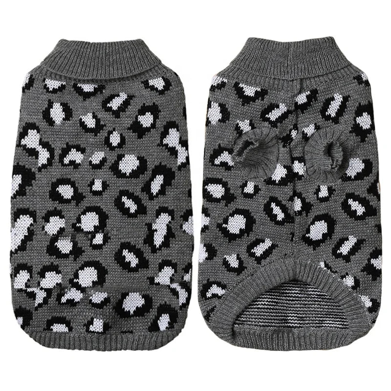 Hot Selling XS Size Leopard Pattern Pet Knitted Sweater Pink Grey Khaki Wool Yarn for Small Dogs Winter Clothes