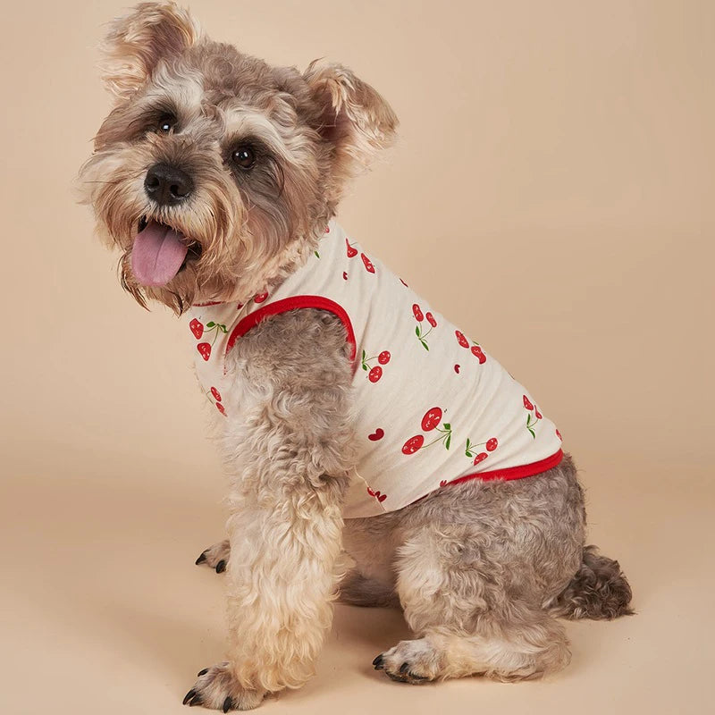 Cute Cartoon Cherry Print Dog Vest Popular Polyester Spring/Summer Breathable Soft Sleeveless Shirt Small Dogs Yorkie Poodle