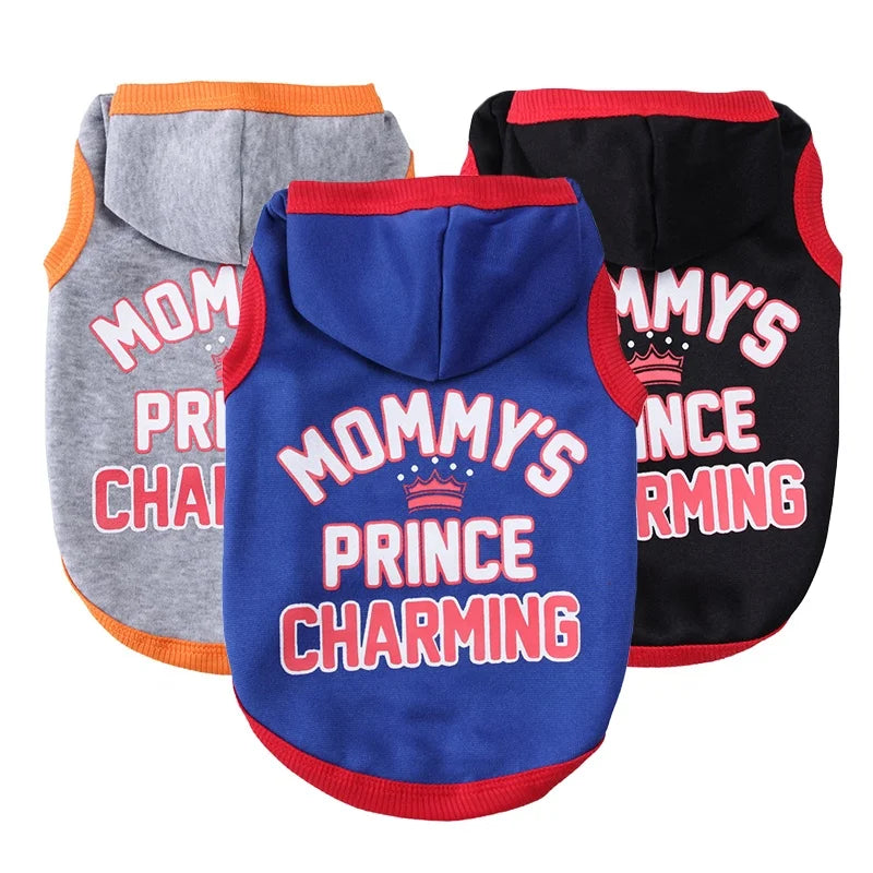 MOMMY'S PRINCE CHARMING Basketball Sports Style Print Pet Dog Hoodie Cotton Clothes Small Dogs Autumn Winter Spring