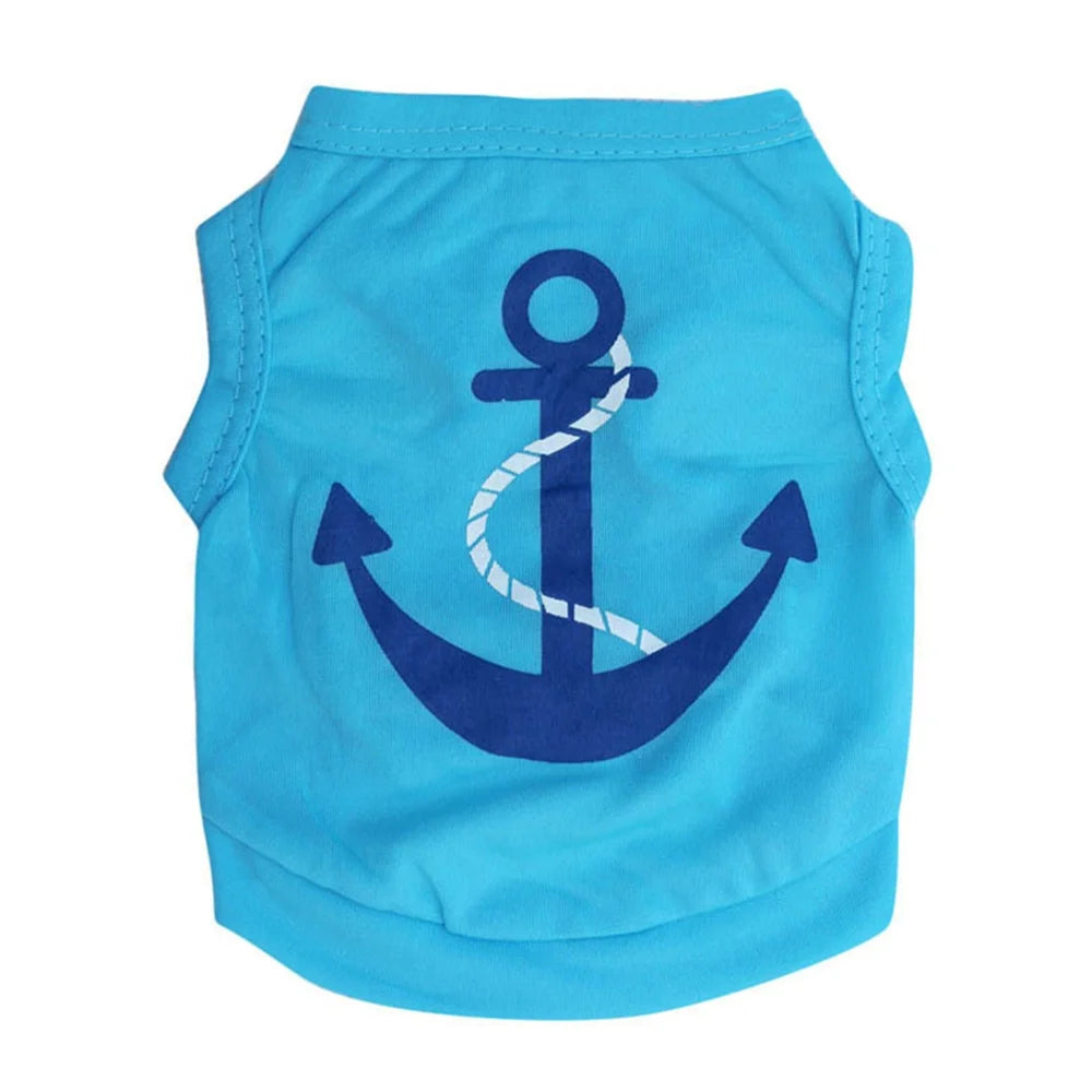 Fashion Anchor Printed Cotton-Polyester Summer Shirts for Small Dogs Bulk T-Shirts for Dogs for Spring Season