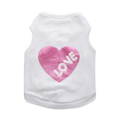 Wholesale Cute Love Heart Printed Eco-Friendly Dog T-Shirt Cheap Price Summer Apparel for Pets Cotton Size XS Spring/Summer