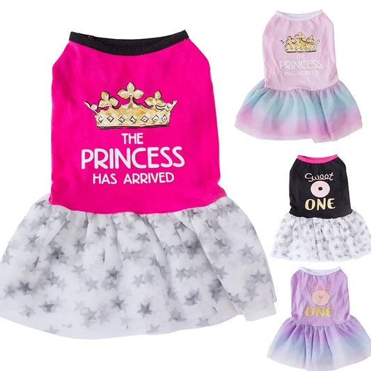 Cute Pink Polyester Princess Cut Small Dogs Wedding Dress with Animal Print XS S M L Sizes Spring Summer Coat