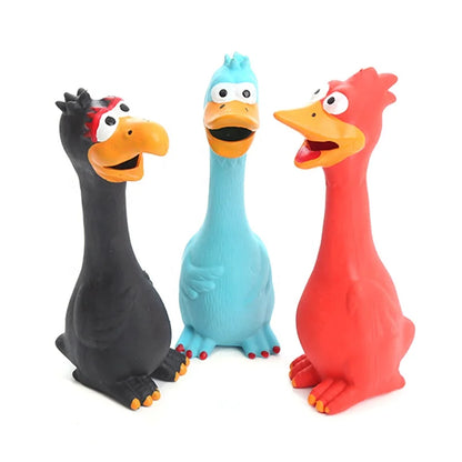 Squeaky Latex Cartoon Chicken Dog Chew Toy-Durable Interactive Sound for Small/Medium/Large Dogs Multi Colors