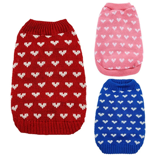High Quality Acrylic Classic Dog Heart Sweater Soft Knit Pet Jumper Eco-Friendly Cute Solid Pattern XS XL Sizes Spring Autumn